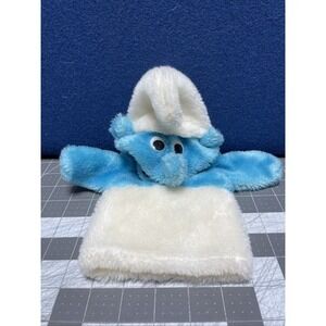1980's Smurf Plush Hand Puppet Blue White Peyo Wallace Berrie Retro Toy Korea